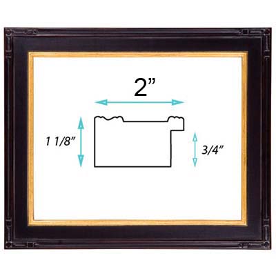 9 x 12  Black & Gold Hand Burnished Gallery Picture Frame Closed corners 