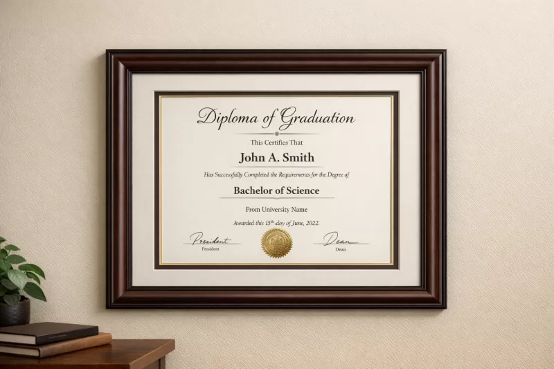 Wood certificate and diploma frames for documents achievements and office display